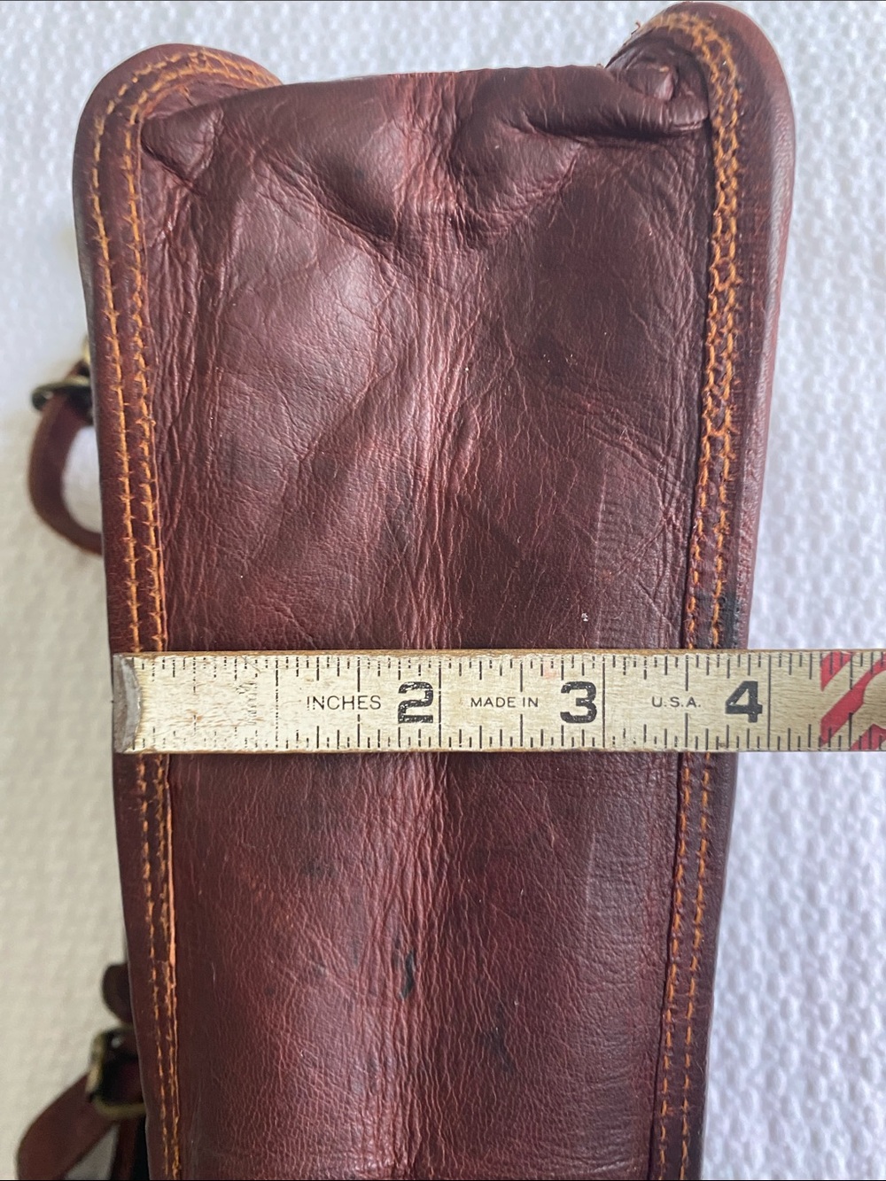 Vintage Brown Leather Messenger Bag with Brass Hardware - Picture 11 of 13